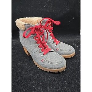 KORKS Size 10 EVIE LACE UP WOOL HEELED HIKER ANKLE BOOTIE GRAY Gently Worn
